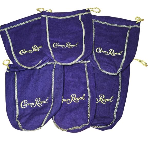 Lot of 6 Crown Royal Bags Purple Gold , All 8" Length Bags Excellent Condition - Picture 1 of 4